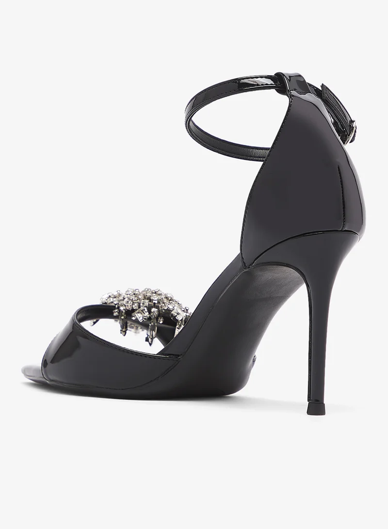 ELLA Black Silver Embellished Mid Heel Sandal for Women | Best Price UAE